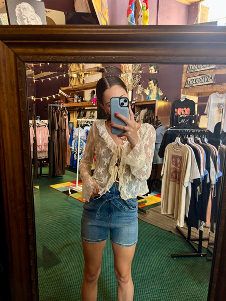 Bow tie denim shorts