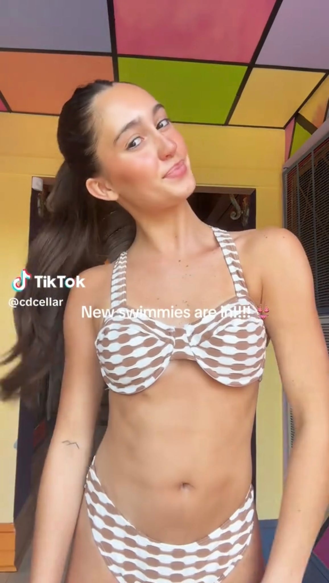 Tan and white bikini